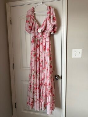 Altard State Pink Floral Maxi Dress with Puff Sleeves
